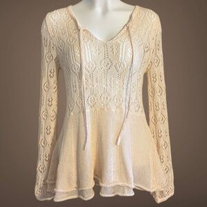 "C" Crochet Knit Sweater, Cream Color, Size Medium